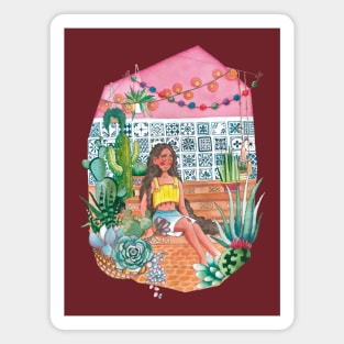 girl relax in green house Magnet